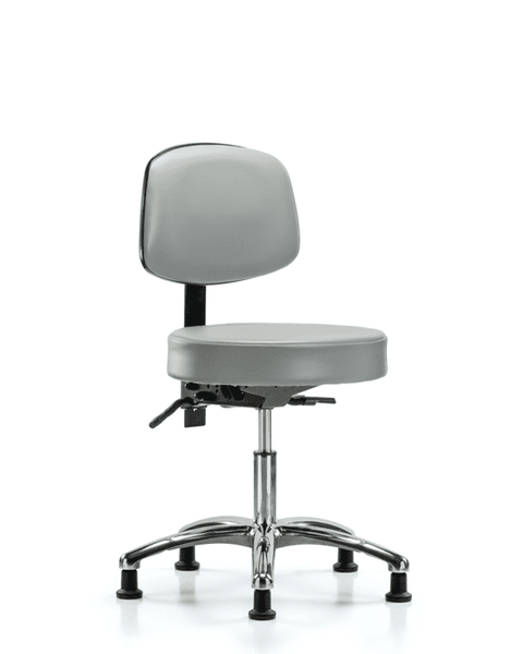 Vinyl Stool with Back Chrome - Desk Height with Stationary Glides in Dove Trailblazer Vinyl - VDHST-CR-T0-RG-8567