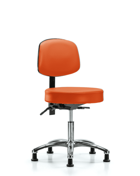 Vinyl Stool with Back Chrome - Desk Height with Stationary Glides in Orange Kist Trailblazer Vinyl - VDHST-CR-T0-RG-8613