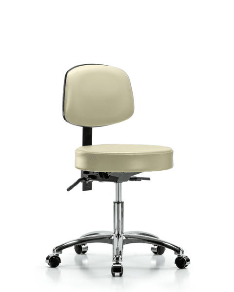 Vinyl Stool with Back Chrome - Desk Height with Seat Tilt & Casters in Adobe White Trailblazer Vinyl - VDHST-CR-T1-CC-8501