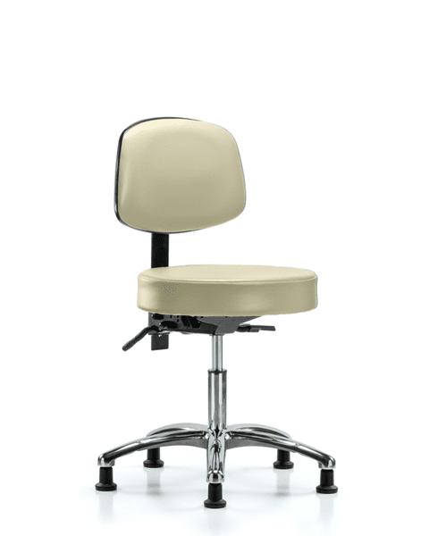 Vinyl Stool with Back Chrome - Desk Height with Seat Tilt & Stationary Glides in Adobe White Trailblazer Vinyl - VDHST-CR-T1-RG-8501