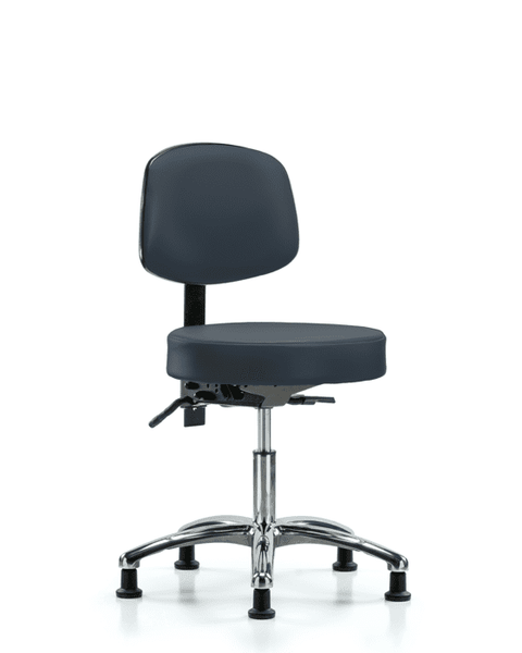 Vinyl Stool with Back Chrome - Desk Height with Seat Tilt & Stationary Glides in Imperial Blue Trailblazer Vinyl - VDHST-CR-T1-RG-8582