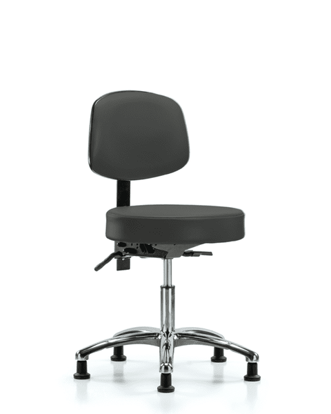 Vinyl Stool with Back Chrome - Desk Height with Seat Tilt & Stationary Glides in Charcoal Trailblazer Vinyl - VDHST-CR-T1-RG-8605