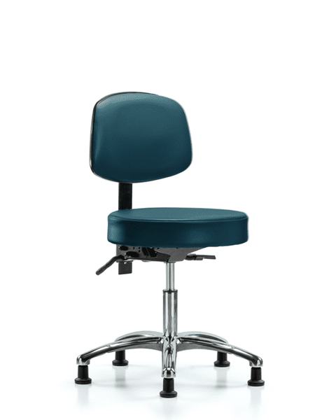 Vinyl Stool with Back Chrome - Desk Height with Seat Tilt & Stationary Glides in Marine Blue Supernova Vinyl - VDHST-CR-T1-RG-8801