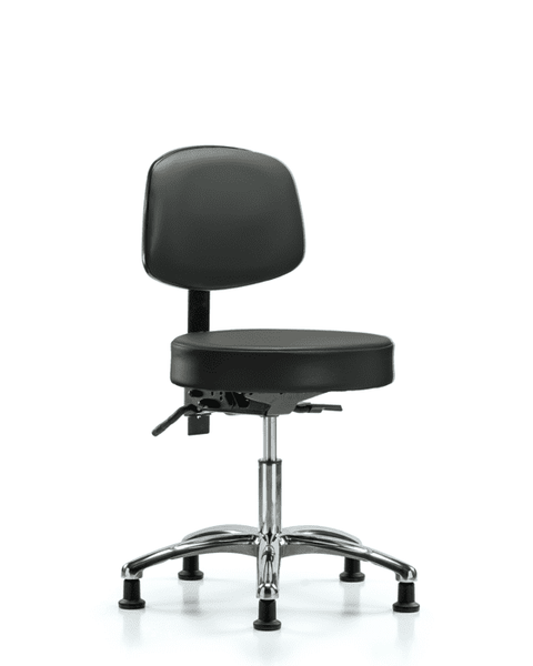 Vinyl Stool with Back Chrome - Desk Height with Seat Tilt & Stationary Glides in Carbon Supernova Vinyl - VDHST-CR-T1-RG-8823