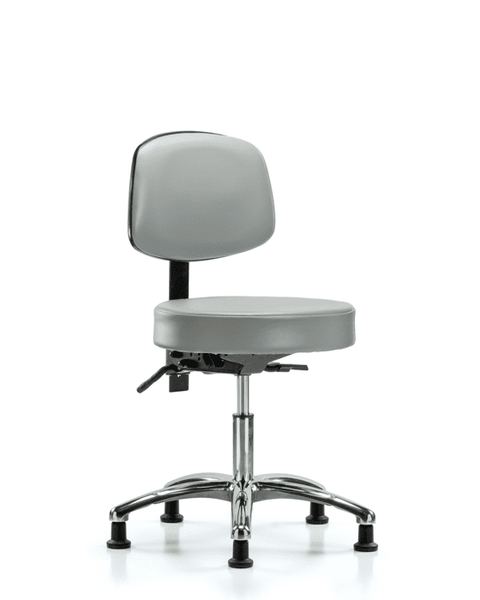 Vinyl Stool with Back Chrome - Desk Height with Seat Tilt & Stationary Glides in Sterling Supernova Vinyl - VDHST-CR-T1-RG-8840