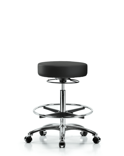 Vinyl Stool without Back Chrome - High Bench Height with Chrome Foot Ring & Casters in Black Trailblazer Vinyl - VHBSO-CR-CF-CC-8540