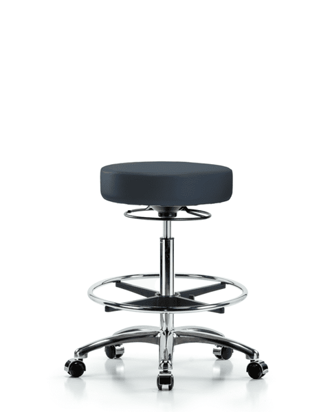 Vinyl Stool without Back Chrome - High Bench Height with Chrome Foot Ring & Casters in Imperial Blue Trailblazer Vinyl - VHBSO-CR-CF-CC-8582