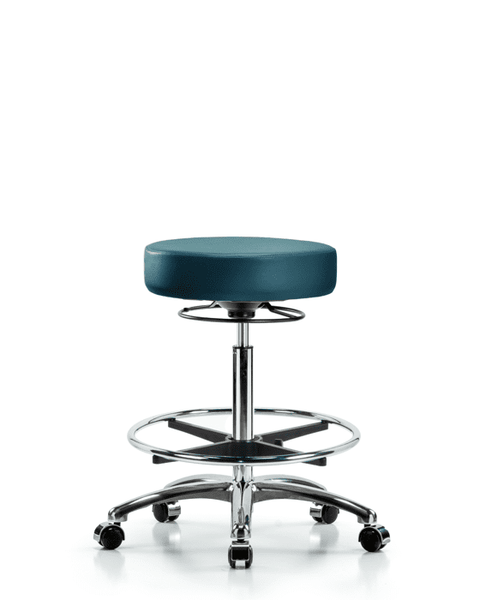 Vinyl Stool without Back Chrome - High Bench Height with Chrome Foot Ring & Casters in Marine Blue Supernova Vinyl - VHBSO-CR-CF-CC-8801