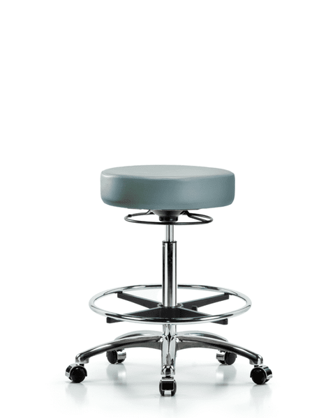 Vinyl Stool without Back Chrome - High Bench Height with Chrome Foot Ring & Casters in Storm Supernova Vinyl - VHBSO-CR-CF-CC-8822