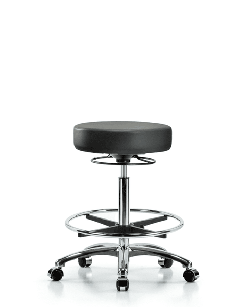 Vinyl Stool without Back Chrome - High Bench Height with Chrome Foot Ring & Casters in Carbon Supernova Vinyl - VHBSO-CR-CF-CC-8823