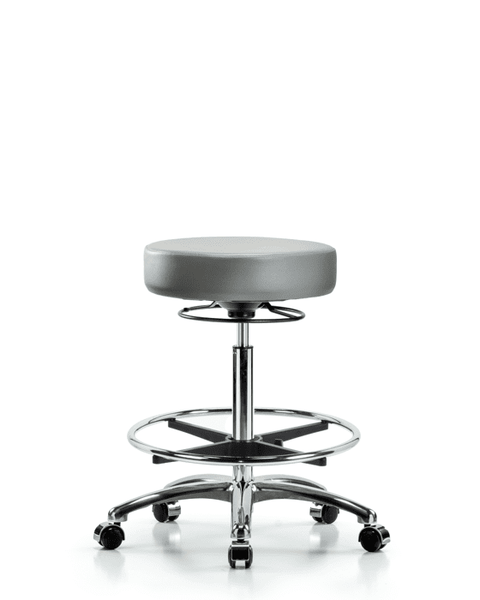 Vinyl Stool without Back Chrome - High Bench Height with Chrome Foot Ring & Casters in Sterling Supernova Vinyl - VHBSO-CR-CF-CC-8840