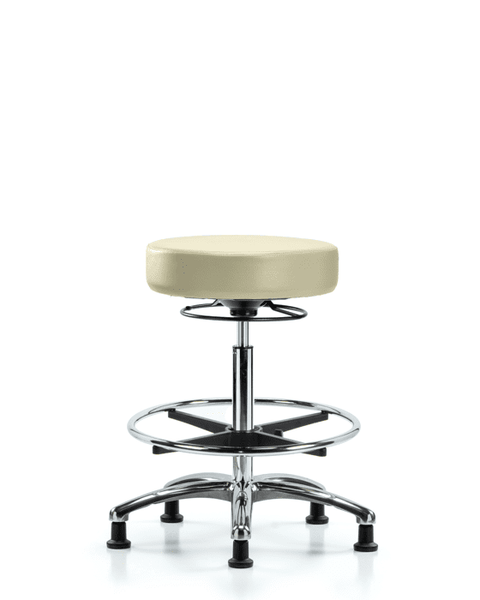 Vinyl Stool without Back Chrome - High Bench Height with Chrome Foot Ring & Stationary Glides in Adobe White Trailblazer Vinyl - VHBSO-CR-CF-RG-8501