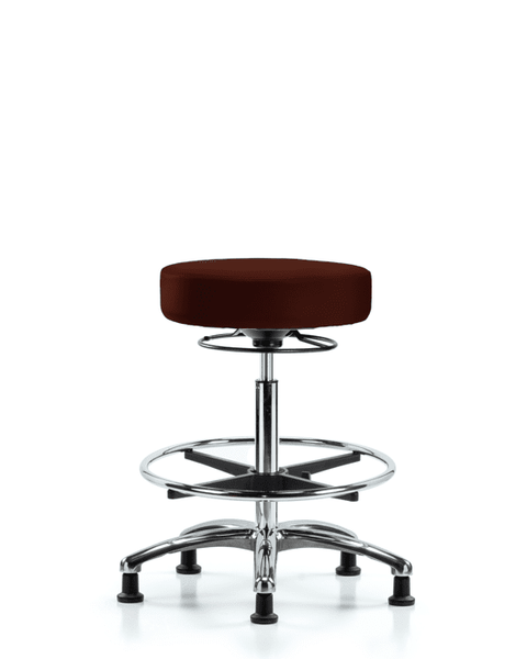 Vinyl Stool without Back Chrome - High Bench Height with Chrome Foot Ring & Stationary Glides in Burgundy Trailblazer Vinyl - VHBSO-CR-CF-RG-8569