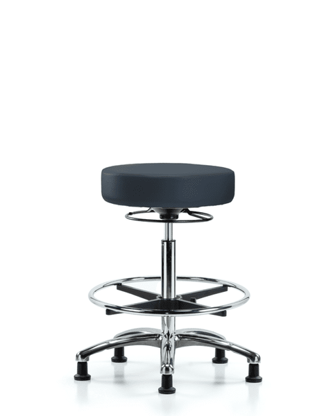 Vinyl Stool without Back Chrome - High Bench Height with Chrome Foot Ring & Stationary Glides in Imperial Blue Trailblazer Vinyl - VHBSO-CR-CF-RG-8582