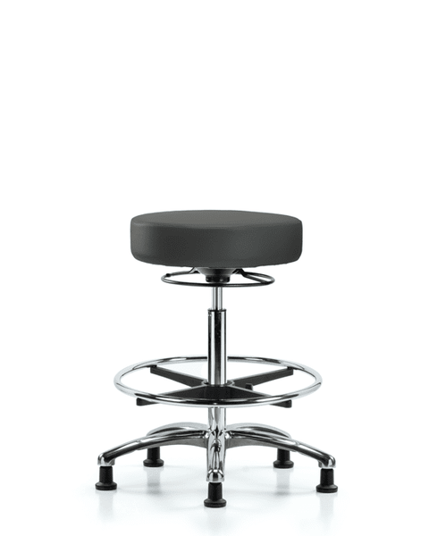 Vinyl Stool without Back Chrome - High Bench Height with Chrome Foot Ring & Stationary Glides in Charcoal Trailblazer Vinyl - VHBSO-CR-CF-RG-8605