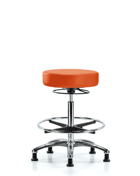 Vinyl Stool without Back Chrome - High Bench Height with Chrome Foot Ring & Stationary Glides in Orange Kist Trailblazer Vinyl - VHBSO-CR-CF-RG-8613
