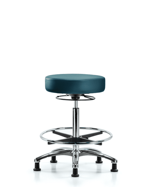 Vinyl Stool without Back Chrome - High Bench Height with Chrome Foot Ring & Stationary Glides in Marine Blue Supernova Vinyl - VHBSO-CR-CF-RG-8801