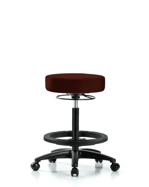 Vinyl Stool without Back - High Bench Height with Black Foot Ring & Casters in Burgundy Trailblazer Vinyl - VHBSO-RG-BF-RC-8569