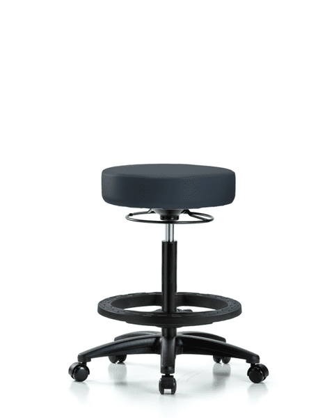 Vinyl Stool without Back - High Bench Height with Black Foot Ring & Casters in Imperial Blue Trailblazer Vinyl - VHBSO-RG-BF-RC-8582