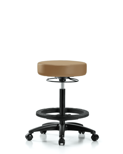 Vinyl Stool without Back - High Bench Height with Black Foot Ring & Casters in Taupe Trailblazer Vinyl - VHBSO-RG-BF-RC-8584