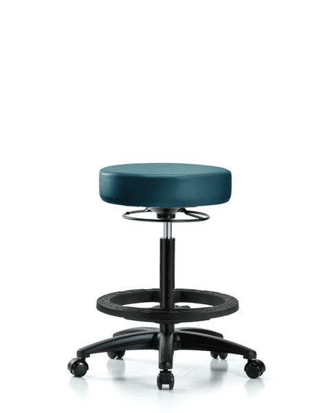 Vinyl Stool without Back - High Bench Height with Black Foot Ring & Casters in Marine Blue Supernova Vinyl - VHBSO-RG-BF-RC-8801