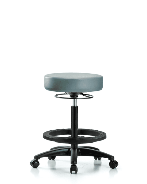 Vinyl Stool without Back - High Bench Height with Black Foot Ring & Casters in Storm Supernova Vinyl - VHBSO-RG-BF-RC-8822