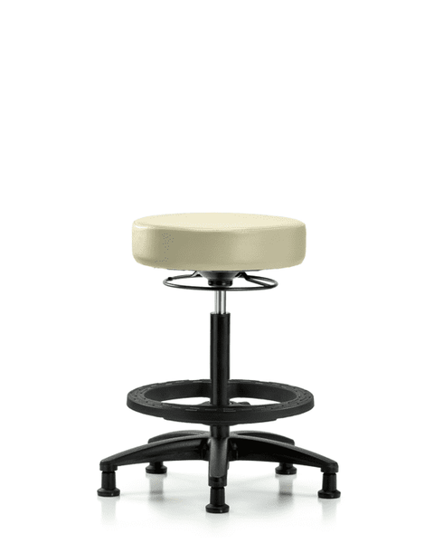 Vinyl Stool without Back - High Bench Height with Black Foot Ring & Stationary Glides in Adobe White Trailblazer Vinyl - VHBSO-RG-BF-RG-8501