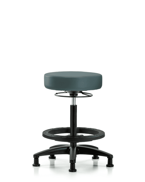 Vinyl Stool without Back - High Bench Height with Black Foot Ring & Stationary Glides in Colonial Blue Trailblazer Vinyl - VHBSO-RG-BF-RG-8546