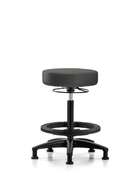 Vinyl Stool without Back - High Bench Height with Black Foot Ring & Stationary Glides in Charcoal Trailblazer Vinyl - VHBSO-RG-BF-RG-8605