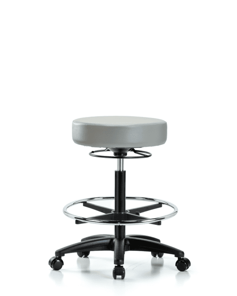 Vinyl Stool without Back - High Bench Height with Chrome Foot Ring & Casters in Dove Trailblazer Vinyl - VHBSO-RG-CF-RC-8567