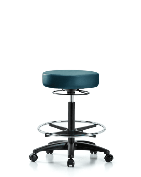 Vinyl Stool without Back - High Bench Height with Chrome Foot Ring & Casters in Marine Blue Supernova Vinyl - VHBSO-RG-CF-RC-8801