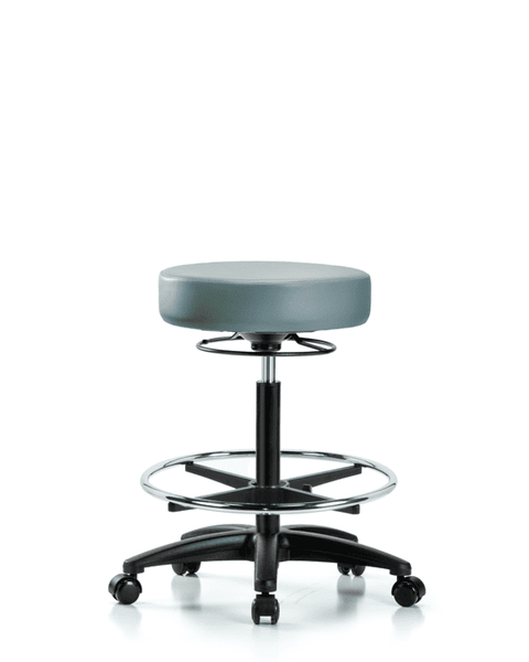 Vinyl Stool without Back - High Bench Height with Chrome Foot Ring & Casters in Storm Supernova Vinyl - VHBSO-RG-CF-RC-8822