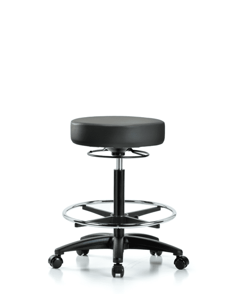 Vinyl Stool without Back - High Bench Height with Chrome Foot Ring & Casters in Carbon Supernova Vinyl - VHBSO-RG-CF-RC-8823