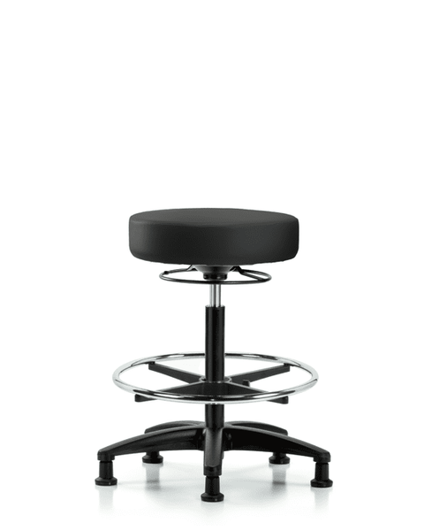 Vinyl Stool without Back - High Bench Height with Chrome Foot Ring & Stationary Glides in Black Trailblazer Vinyl - VHBSO-RG-CF-RG-8540