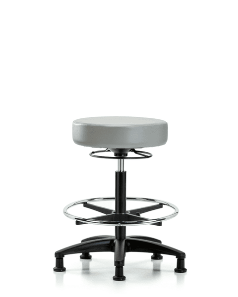 Vinyl Stool without Back - High Bench Height with Chrome Foot Ring & Stationary Glides in Dove Trailblazer Vinyl - VHBSO-RG-CF-RG-8567