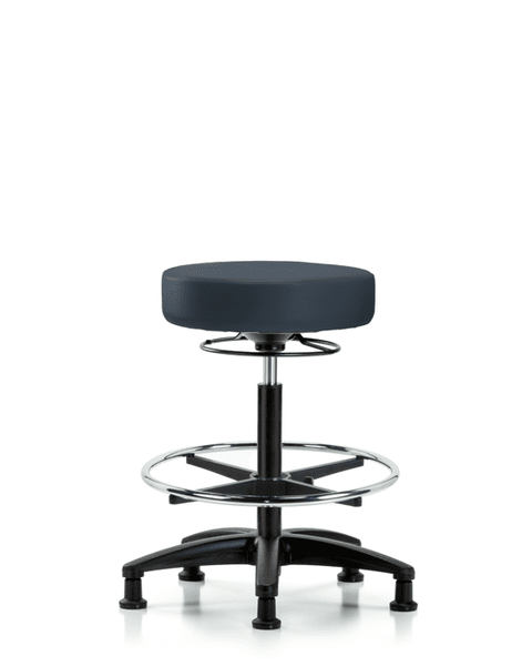 Vinyl Stool without Back - High Bench Height with Chrome Foot Ring & Stationary Glides in Imperial Blue Trailblazer Vinyl - VHBSO-RG-CF-RG-8582