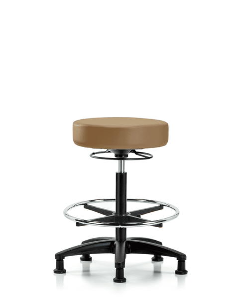 Vinyl Stool without Back - High Bench Height with Chrome Foot Ring & Stationary Glides in Taupe Trailblazer Vinyl - VHBSO-RG-CF-RG-8584