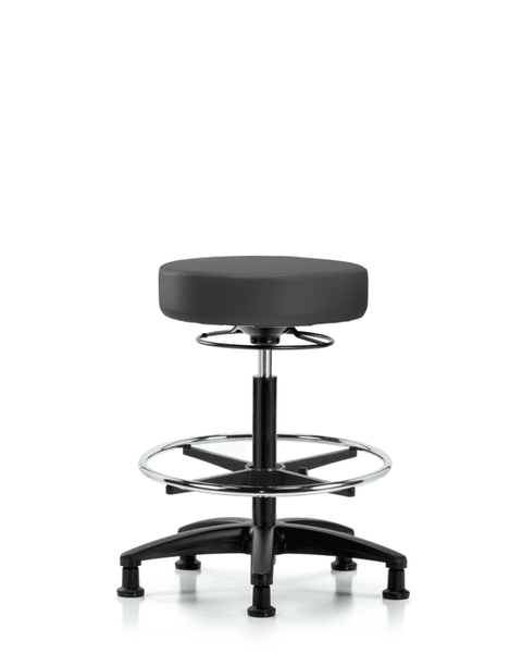 Vinyl Stool without Back - High Bench Height with Chrome Foot Ring & Stationary Glides in Charcoal Trailblazer Vinyl - VHBSO-RG-CF-RG-8605