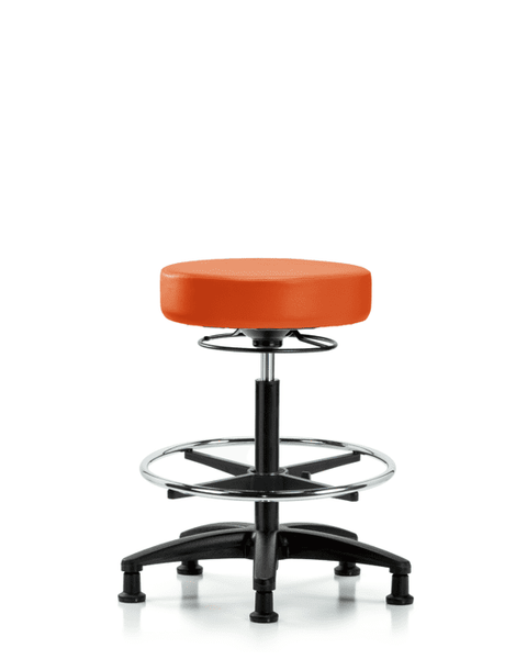 Vinyl Stool without Back - High Bench Height with Chrome Foot Ring & Stationary Glides in Orange Kist Trailblazer Vinyl - VHBSO-RG-CF-RG-8613