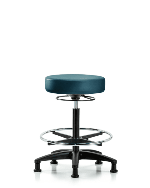Vinyl Stool without Back - High Bench Height with Chrome Foot Ring & Stationary Glides in Marine Blue Supernova Vinyl - VHBSO-RG-CF-RG-8801