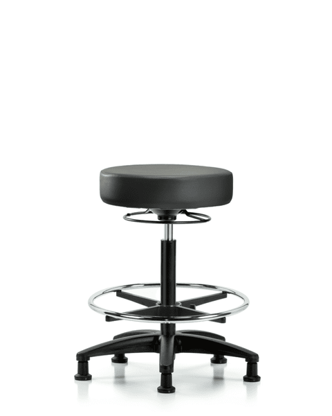 Vinyl Stool without Back - High Bench Height with Chrome Foot Ring & Stationary Glides in Carbon Supernova Vinyl - VHBSO-RG-CF-RG-8823