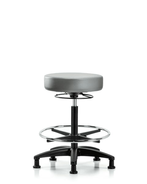 Vinyl Stool without Back - High Bench Height with Chrome Foot Ring & Stationary Glides in Sterling Supernova Vinyl - VHBSO-RG-CF-RG-8840