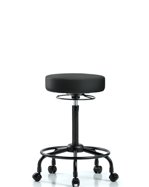 Vinyl Stool without Back - High Bench Height with Round Tube Base & Casters in Black Trailblazer Vinyl - VHBSO-RT-RC-8540