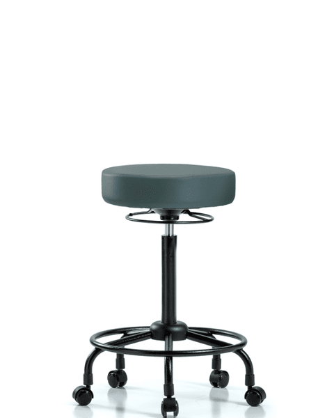 Vinyl Stool without Back - High Bench Height with Round Tube Base & Casters in Colonial Blue Trailblazer Vinyl - VHBSO-RT-RC-8546