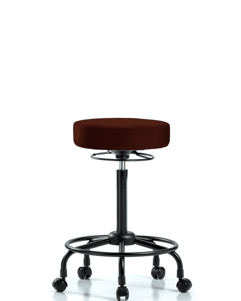 Vinyl Stool without Back - High Bench Height with Round Tube Base & Casters in Burgundy Trailblazer Vinyl - VHBSO-RT-RC-8569