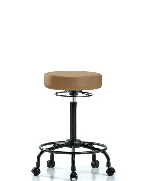 Vinyl Stool without Back - High Bench Height with Round Tube Base & Casters in Taupe Trailblazer Vinyl - VHBSO-RT-RC-8584