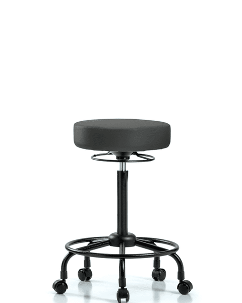 Vinyl Stool without Back - High Bench Height with Round Tube Base & Casters in Charcoal Trailblazer Vinyl - VHBSO-RT-RC-8605