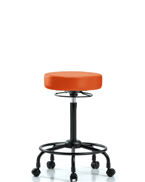 Vinyl Stool without Back - High Bench Height with Round Tube Base & Casters in Orange Kist Trailblazer Vinyl - VHBSO-RT-RC-8613