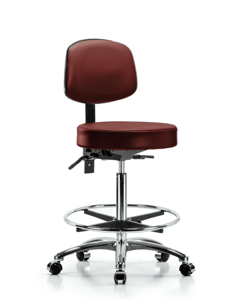 Vinyl Stool with Back Chrome - High Bench Height with Chrome Foot Ring & Casters in Taupe Supernova Vinyl - VHBST-CR-T0-CF-CC-8815