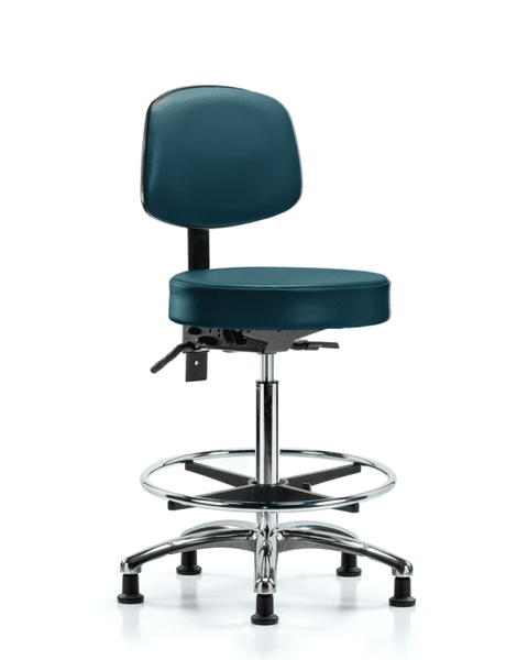 Vinyl Stool with Back Chrome - High Bench Height with Chrome Foot Ring & Stationary Glides in Marine Blue Supernova Vinyl - VHBST-CR-T0-CF-RG-8801